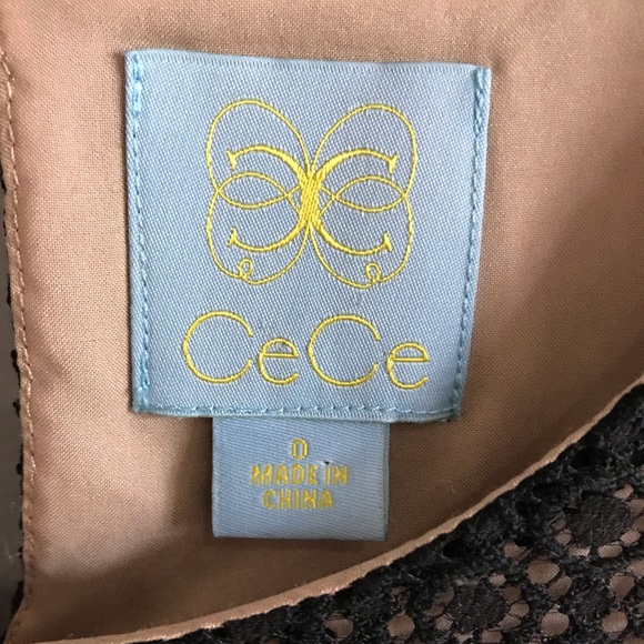 CeCe Black & Tan Lace Short Sleeve Scallop Dress - Picture 8 of 8